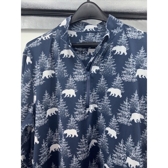 Waggle Performance Golf Pullover Blue Polar Bear Print Top Men L Zip Stretch - Picture 6 of 7